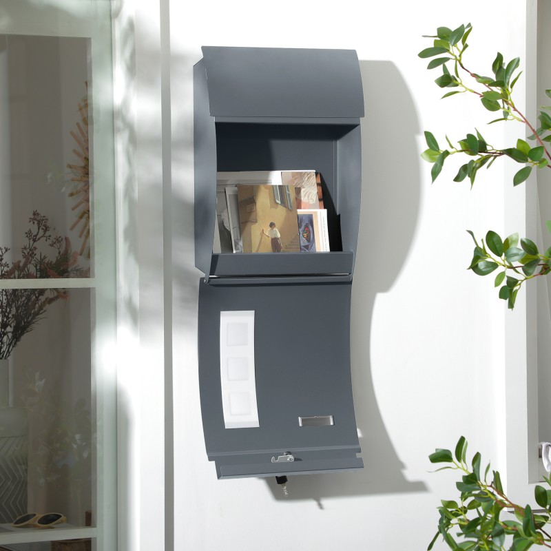 Lukollinen postilaatikko ulkokäyttöön, sinkitty teräs, postiluukku 30 cm, antrasiitinharmaa