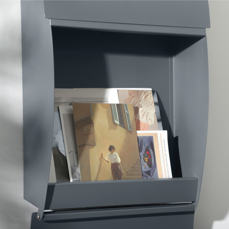 Lukollinen postilaatikko ulkokäyttöön, sinkitty teräs, postiluukku 30 cm, antrasiitinharmaa
