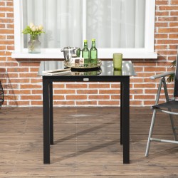 Ulkopöytä 4 hengelle, alumiinirunko ja karkaistu lasikansi, 80 x 80 x 74 cm, musta