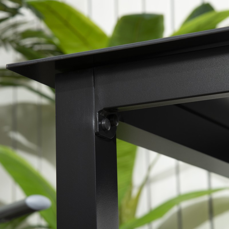 Ulkopöytä 4 hengelle, alumiinirunko ja karkaistu lasikansi, 80 x 80 x 74 cm, musta