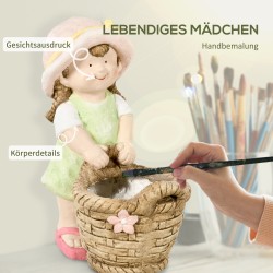 Puutarhapatsas tyttö kukkakorin kanssa, magnesiumoksidi, säänkestävä, 20 x 30 x 40 cm, monivärinen