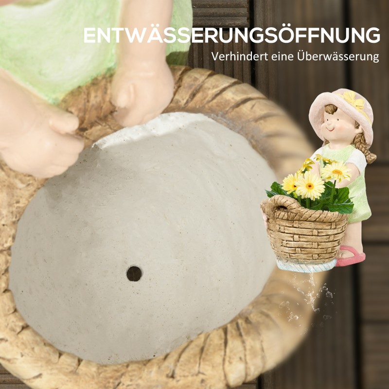 Puutarhapatsas tyttö kukkakorin kanssa, magnesiumoksidi, säänkestävä, 20 x 30 x 40 cm, monivärinen