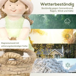 Puutarhapatsas tyttö kukkakorin kanssa, magnesiumoksidi, säänkestävä, 20 x 30 x 40 cm, monivärinen