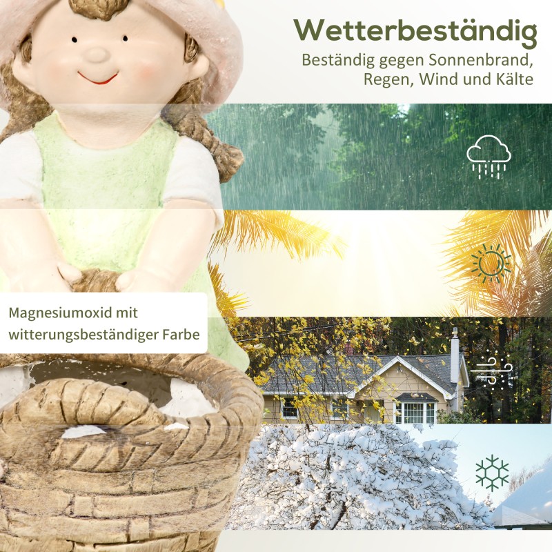 Puutarhapatsas tyttö kukkakorin kanssa, magnesiumoksidi, säänkestävä, 20 x 30 x 40 cm, monivärinen