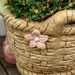 Puutarhapatsas tyttö kukkakorin kanssa, magnesiumoksidi, säänkestävä, 20 x 30 x 40 cm, monivärinen