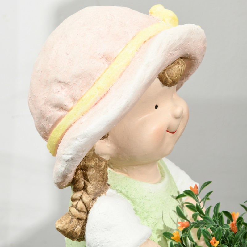 Puutarhapatsas tyttö kukkakorin kanssa, magnesiumoksidi, säänkestävä, 20 x 30 x 40 cm, monivärinen