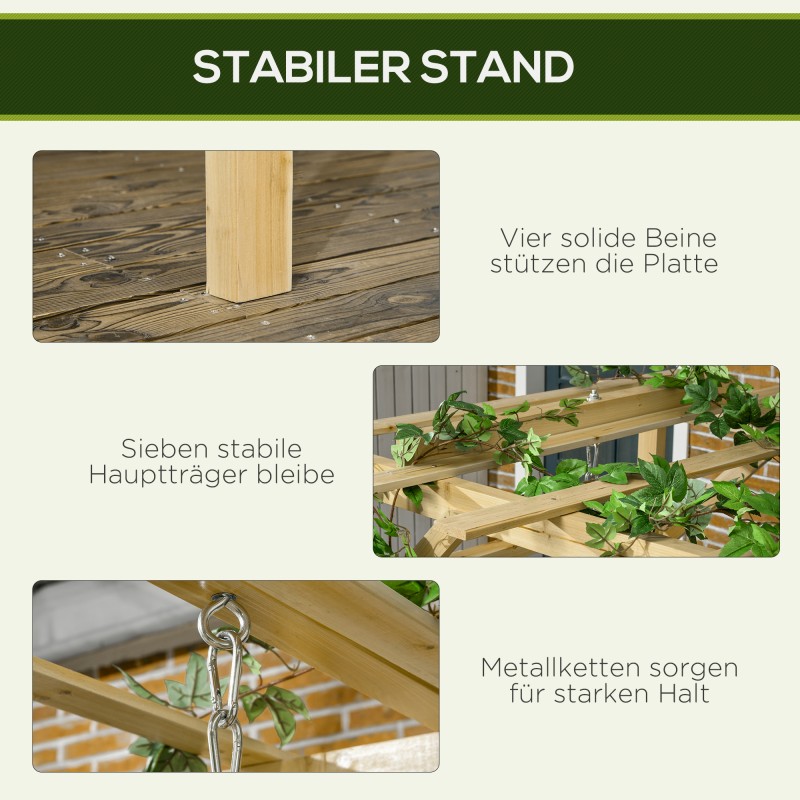 Kahden hengen puutarhakeinu pergolalla, kuusimassiivia, säädettävä, 221 x 140 x 196 cm, luonnonpuu