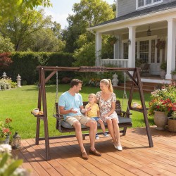 Pihakeinu 3-hengen täyspuinen kuusipuu, sivutasot, istuintyyny, kantavuus 330 kg, hiiltynyt puunsävy