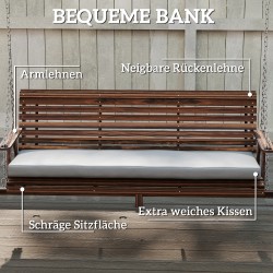 Pihakeinu 3-hengen täyspuinen kuusipuu, sivutasot, istuintyyny, kantavuus 330 kg, hiiltynyt puunsävy