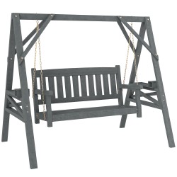 Puutarhakeinu kahdelle kuusipuu sivutasot ja mukitelineet metalliketjut harmaa