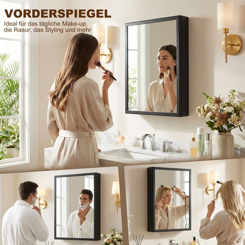 Peilikaappi kylpyhuoneeseen, ruostumatonta terästä, 3 hyllytasoa, 40x12x60 cm, musta