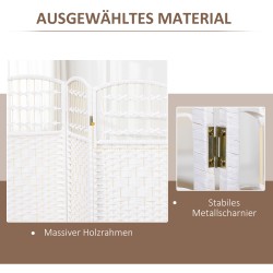 Tilanjakaja olohuoneeseen 4-osainen bambu/paperinaru 160 x 170 cm valkoinen