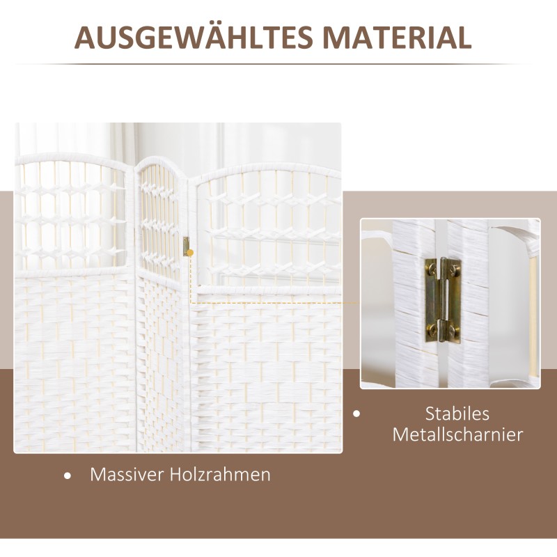 Tilanjakaja olohuoneeseen 4-osainen bambu/paperinaru 160 x 170 cm valkoinen