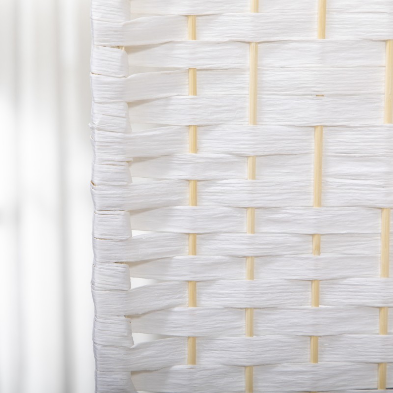 Tilanjakaja olohuoneeseen 4-osainen bambu/paperinaru 160 x 170 cm valkoinen