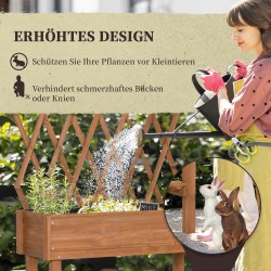 Viljelylaatikko säleiköllä ja hyllyllä, kuusipuu, pyörillä, 79 x 29 x 130 cm, ruskea