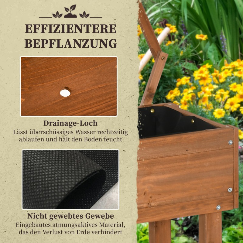 Viljelylaatikko säleiköllä ja hyllyllä, kuusipuu, pyörillä, 79 x 29 x 130 cm, ruskea