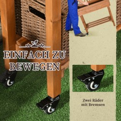 Viljelylaatikko säleiköllä ja hyllyllä, kuusipuu, pyörillä, 79 x 29 x 130 cm, ruskea