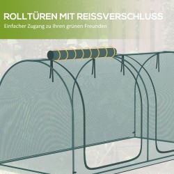 Kasvisuoja teräsrungolla ja verkolla 249 x 120 x 120 cm tummanvihreä, 2 ovella ja kantokassilla