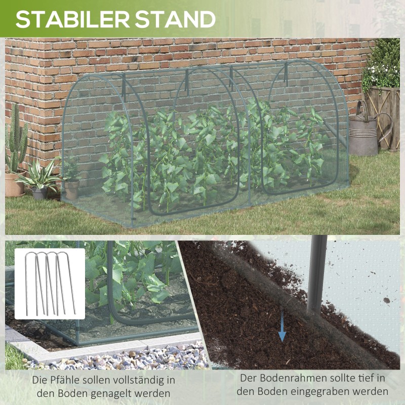 Kasvisuoja teräsrungolla ja verkolla 249 x 120 x 120 cm tummanvihreä, 2 ovella ja kantokassilla