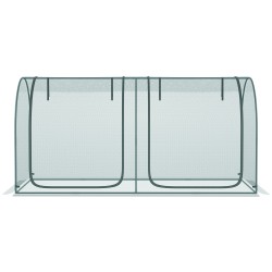 Kasvisuoja teräsrungolla ja verkolla 249 x 120 x 120 cm tummanvihreä, 2 ovella ja kantokassilla