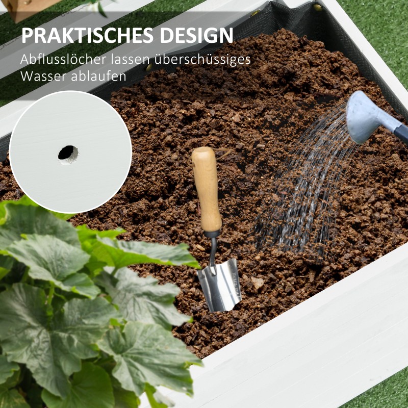 Istutuslaatikko säleiköllä ja pyörillä, massiivipuuta, 76 x 30 x 155 cm, valkoinen, säänkestävä