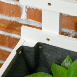 Istutuslaatikko säleiköllä ja pyörillä, massiivipuuta, 76 x 30 x 155 cm, valkoinen, säänkestävä