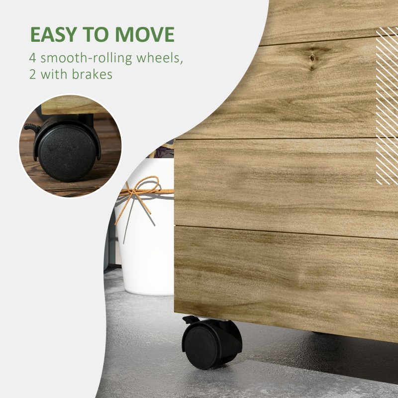 Istutuslaatikko säleiköllä ja pyörillä, kuusipuuta, säänkestävä, luonnonpuu, 76 x 30 x 155 cm