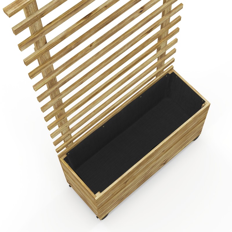 Istutuslaatikko säleiköllä ja pyörillä, kuusipuuta, säänkestävä, luonnonpuu, 76 x 30 x 155 cm