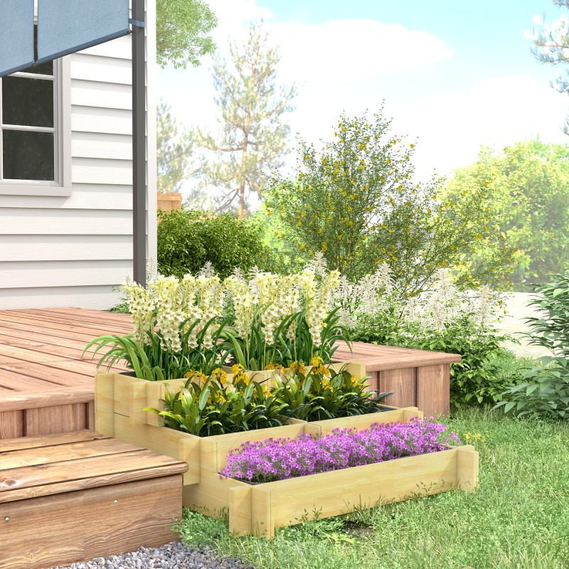 Kolmiportainen viljelylaatikko puutarhaan, kuusipuu, 93 x 93 x 35 cm, luonnonvärinen