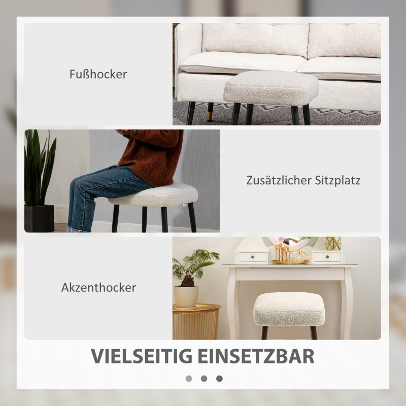 Rahi jalkatuki teräsjaloilla, kashmiria muistuttava verhoilu, 42 x 42 x 44 cm, vaaleanharmaa