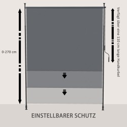 Sivumarkiisi terassille ilman porausta, alumiini/metallirunko, 200 x 215–305 cm, harmaa