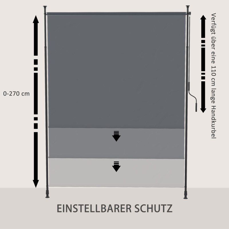 Sivumarkiisi terassille ilman porausta, alumiini/metallirunko, 200 x 215–305 cm, harmaa