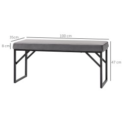 Eteispenkki pehmusteella, samettinen kenkäpenkki teräsrungolla 100x35x47 cm, tummanharmaa/musta