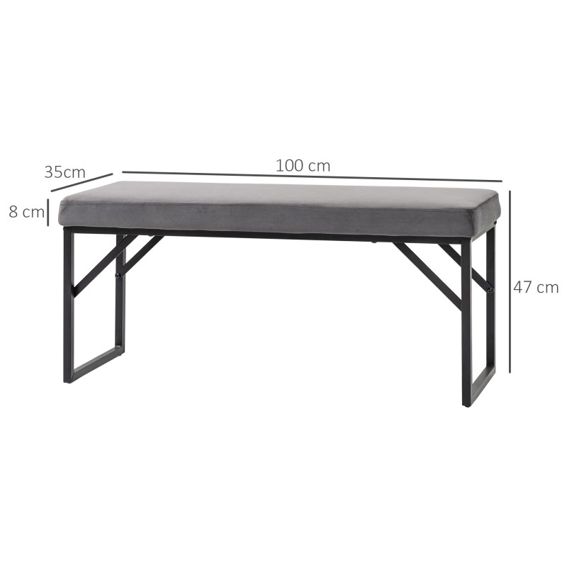 Eteispenkki pehmusteella, samettinen kenkäpenkki teräsrungolla 100x35x47 cm, tummanharmaa/musta