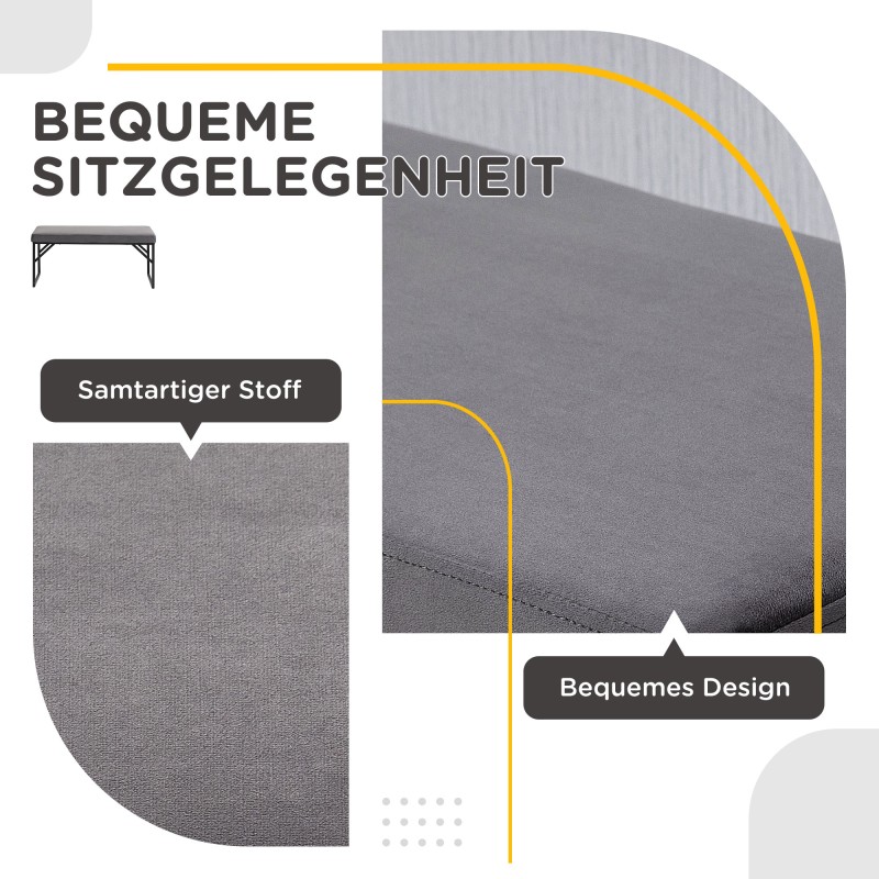 Eteispenkki pehmusteella, samettinen kenkäpenkki teräsrungolla 100x35x47 cm, tummanharmaa/musta