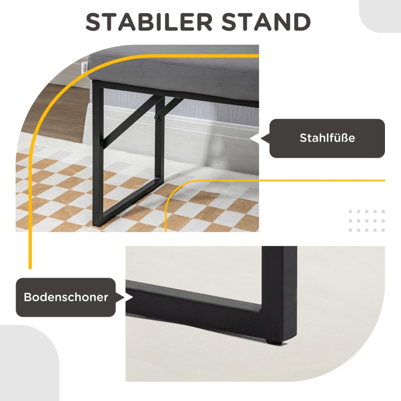 Eteispenkki pehmusteella, samettinen kenkäpenkki teräsrungolla 100x35x47 cm, tummanharmaa/musta