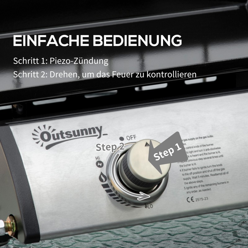 Kaasugrilli / kaasuparila 2 polttimella, ruostumatonta terästä, 48,5 x 48 x 21 cm, musta/hopea