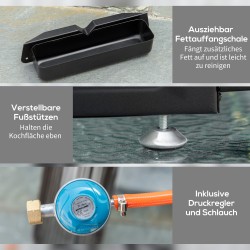 Kaasugrilli / kaasuparila 2 polttimella, ruostumatonta terästä, 48,5 x 48 x 21 cm, musta/hopea