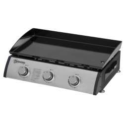 Kaasugrilli 3 polttimella emaloitu tarttumaton paistolevy ruostumaton teräs 63 x 48 x 21 cm musta hopea