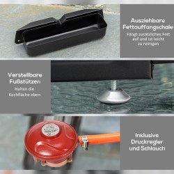 Kaasugrilli 3 polttimella, emaloitu tarttumaton paistolevy, ruostumaton teräs, 63 x 48 x 21 cm, musta/hopea