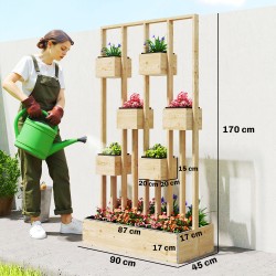 Korkea viljelylaatikko säleiköllä, puinen istutuskaukalo, 90 x 45 x 170 cm, natur puu