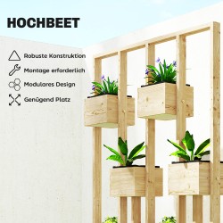 Korkea viljelylaatikko säleiköllä, puinen istutuskaukalo, 90 x 45 x 170 cm, natur puu