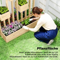 Korkea viljelylaatikko säleiköllä, puinen istutuskaukalo, 90 x 45 x 170 cm, natur puu