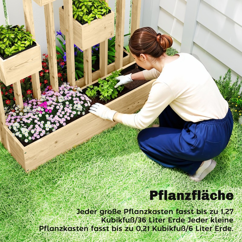 Korkea viljelylaatikko säleiköllä, puinen istutuskaukalo, 90 x 45 x 170 cm, natur puu