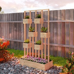 Korkea viljelylaatikko säleiköllä, puinen istutuskaukalo, 90 x 45 x 170 cm, natur puu