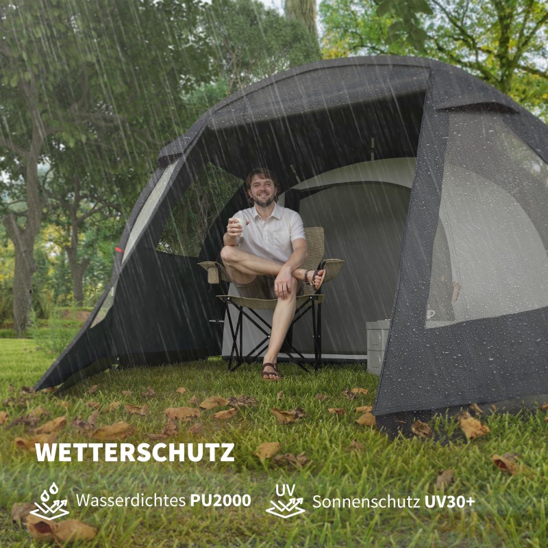 Retkeilyteltta 3–4 hengelle, 2 tilaa, polyesteri, 475 x 264 x 172 cm, musta