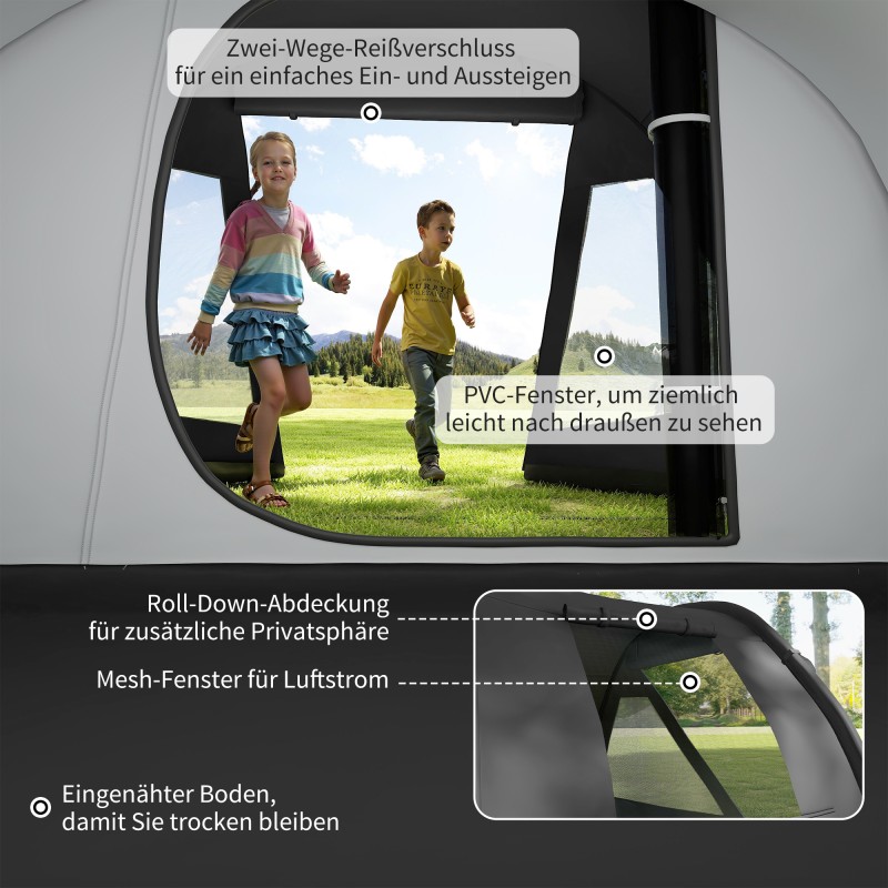 Retkeilyteltta 3–4 hengelle, 2 tilaa, polyesteri, 475 x 264 x 172 cm, musta