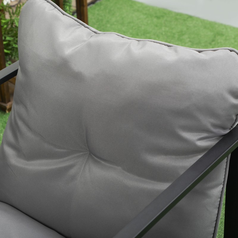 Puutarhan oleskeluryhmä 4 osaa, teräs ja lasi, 2 nojatuolia, 2‑istuttava sohva, pöytä, harmaa/musta