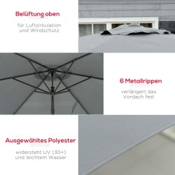 Sivusta ripustettava puutarhavarjo Ø293 cm metallirunko ristijalalla tummanharmaa