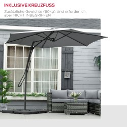 Sivusta ripustettava puutarhavarjo Ø293 cm metallirunko ristijalalla tummanharmaa